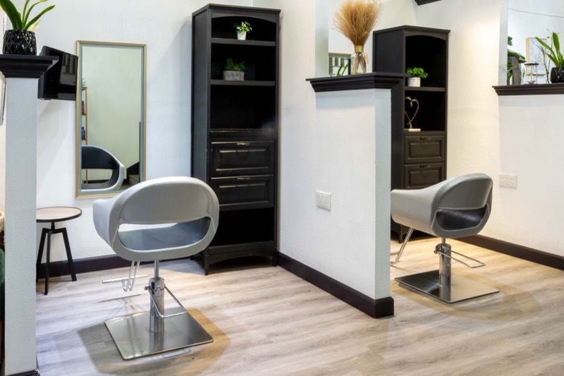 Semi-private booth — storage and shelving